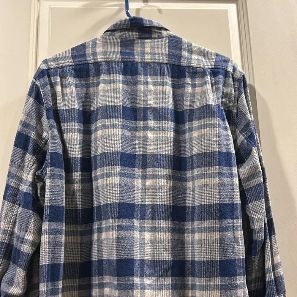 J. Crew Slim Plaid Flannel button down Shirt long sleeves pockets size L blue